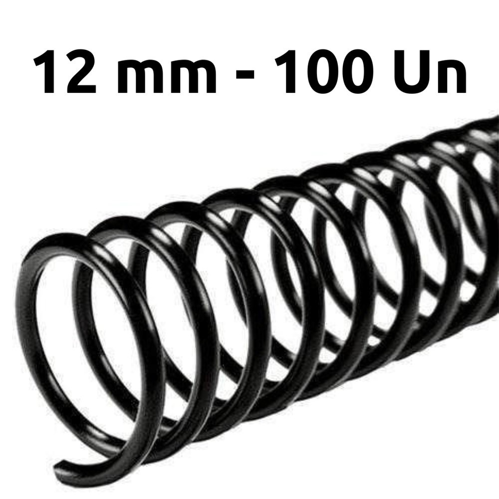 ESPIRAL PARA ENCADERNAÇÃO - 12MM PARA 70 FLS - 100 UN - PRETO