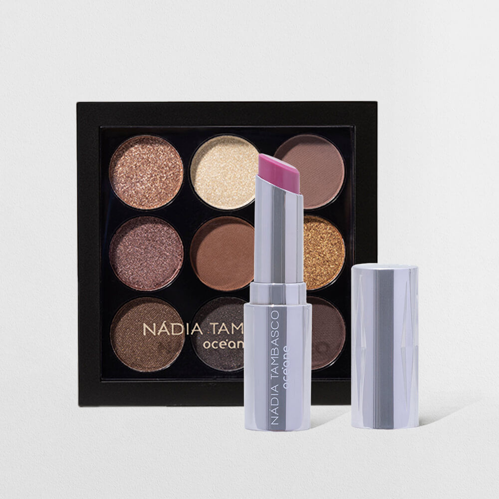 Kit Paleta de Sombras To Go Basic + Revitalizador Labial Roxo Nádia Tambasco By Océane (2 Produtos) em Oferta na Shopee