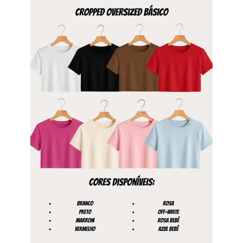 Cropped Feminino Oversized 100% Algodão Básico Liso