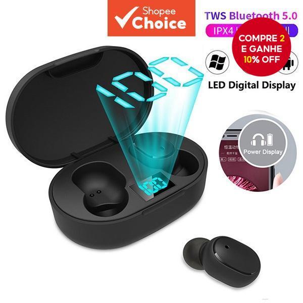 E6S Fones De Ouvido TWS Sem Fio Bluetooth 5.0 Display LED 9D Stero Fone Redução Ruído em Oferta na Shopee