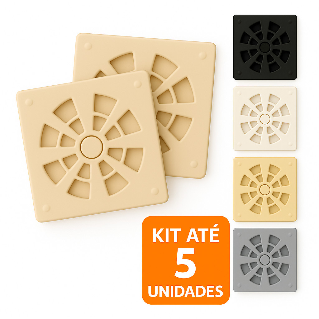 Kit Ralo Tampa Grelha Quadrado Encaixe Porta Ralo 10cm Fecho Rotativo Antiodor Banheiro Box