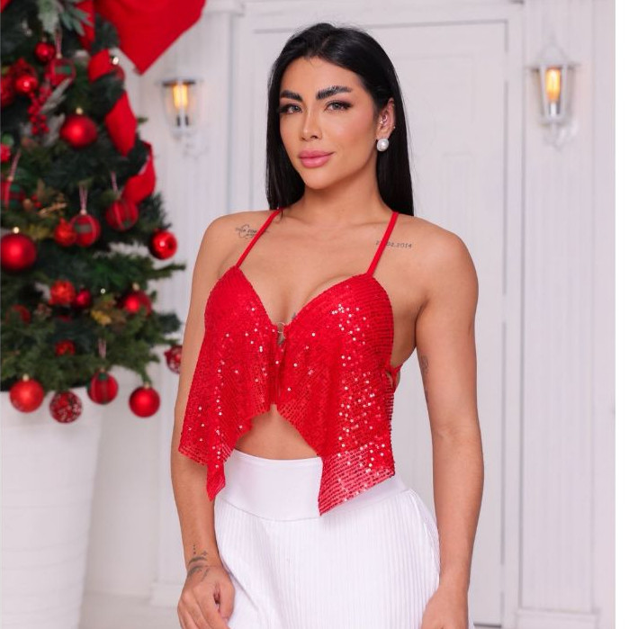 Cropped Paetê Vermelho: Onde Comprar | BuscaProdutos