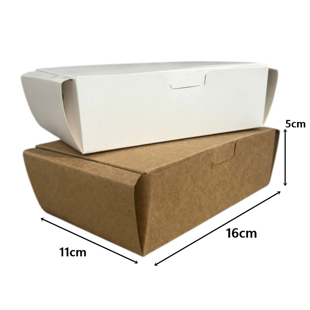 40 Caixas de Papel Duplex Branca e Kraft 16x11x5 Para Delivery Fastfood Doces Restaurante e Festas