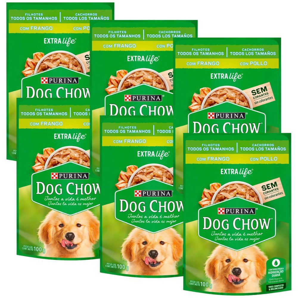Kit 6 Ração Úmida para Cachorro Dog Chow Filhote Extra Life Sabor Frango em Sachê 100g em Oferta na Shopee