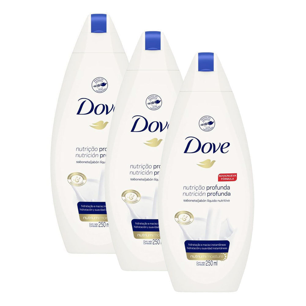Kit 3 Sabonete Líquido Dove Nutrição Profunda 250ml em Oferta na Shopee