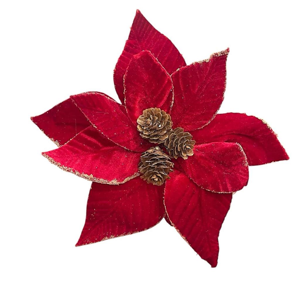 FLOR DE NATAL BICO PAPAGAIO ENFEITE VERMELHO/PINHA 50CM