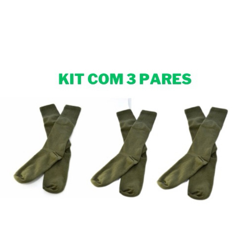 Kit com 03 Meias Verde Oliva Cano alto (VO) - Exército Brasileiro (premium) em Oferta na Shopee