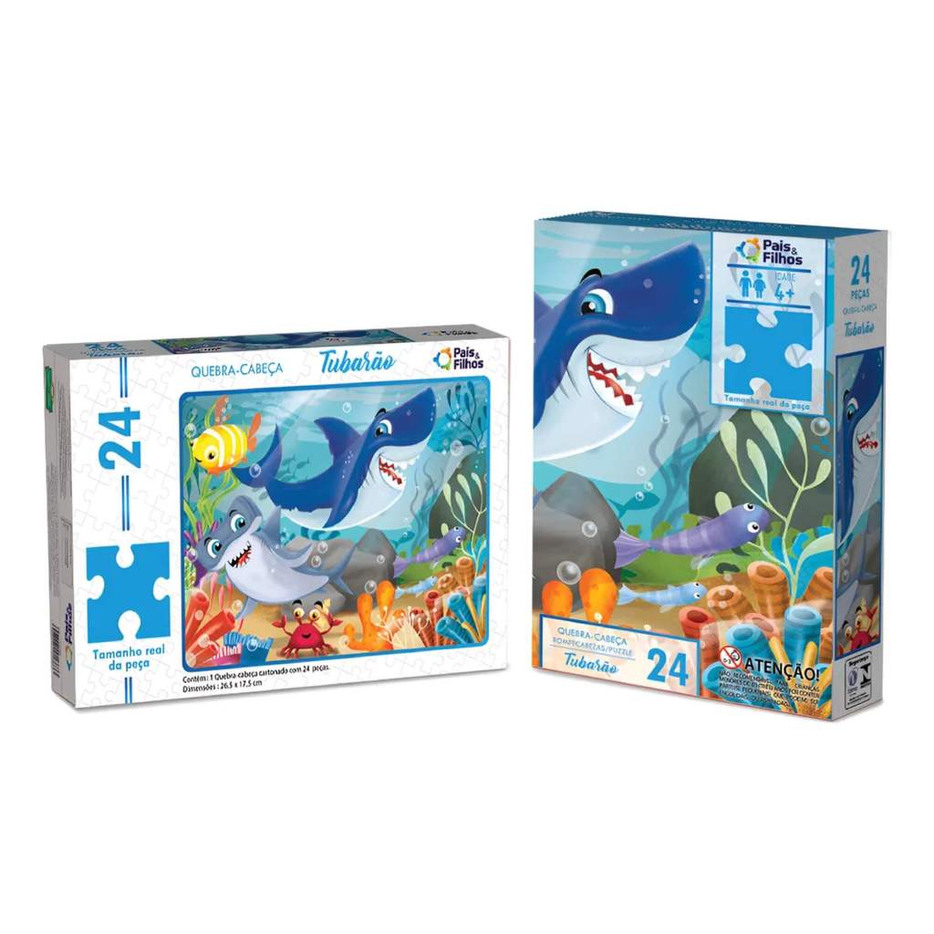 Quebra Cabeça Tubarão 24 Peças Pais e Filhos - 0998-1 em Oferta na Shopee