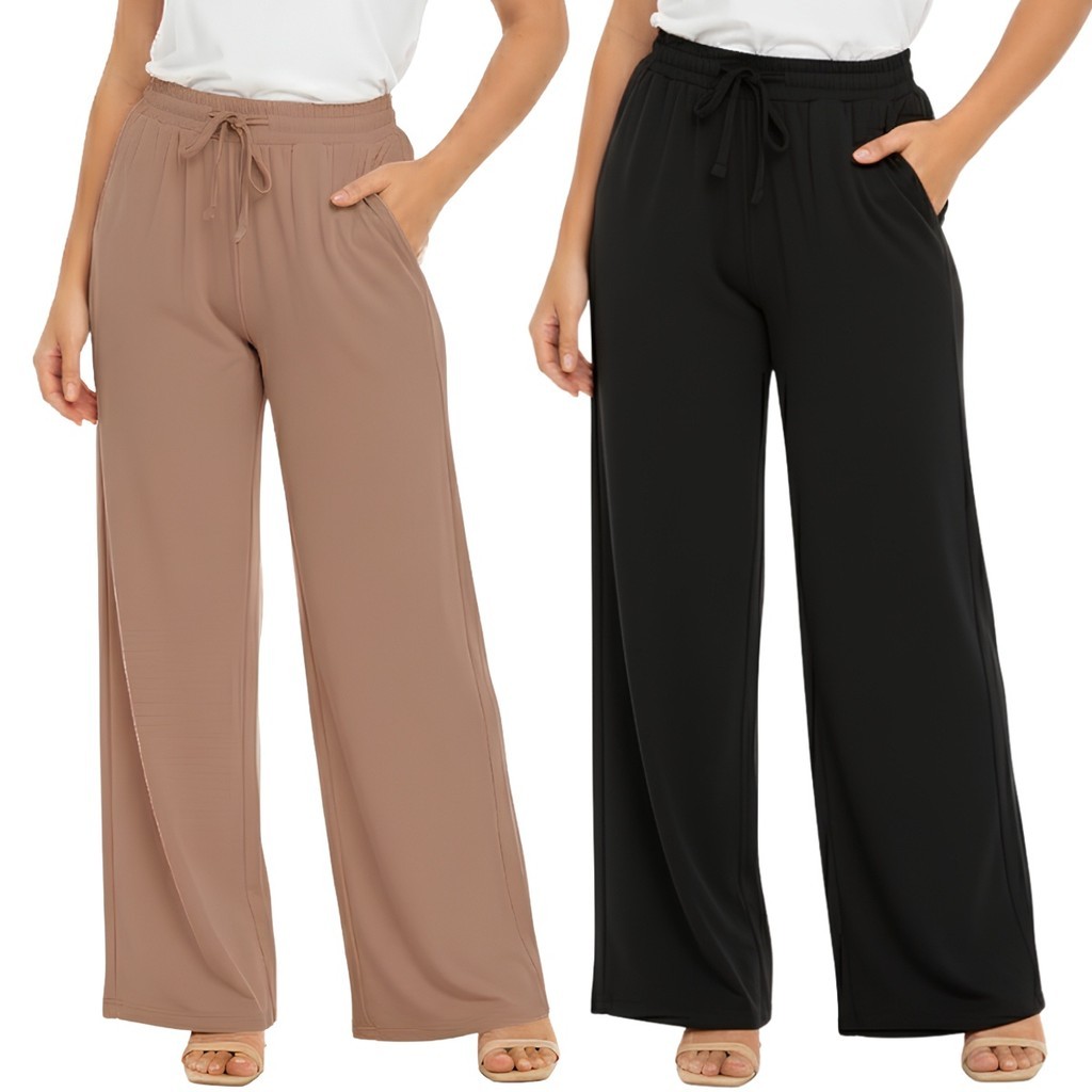 Kit 2 Calças Duna Femininas Pantalona Cintura Alta Ajustável Social Lisa para Trabalho