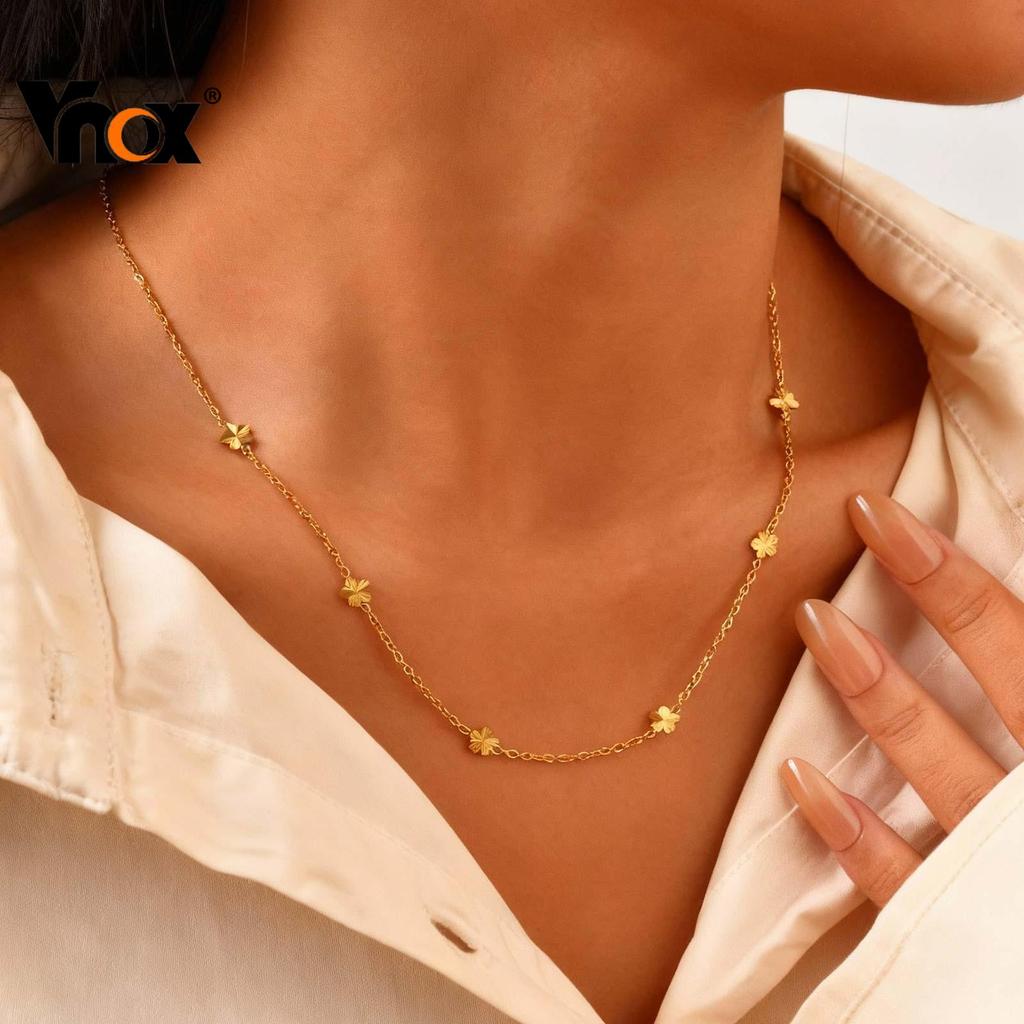 Vnox Vintage Flower Gold Plated Stainless Steel Flower Charms Necklace Chain for Women Girl em Oferta na Shopee