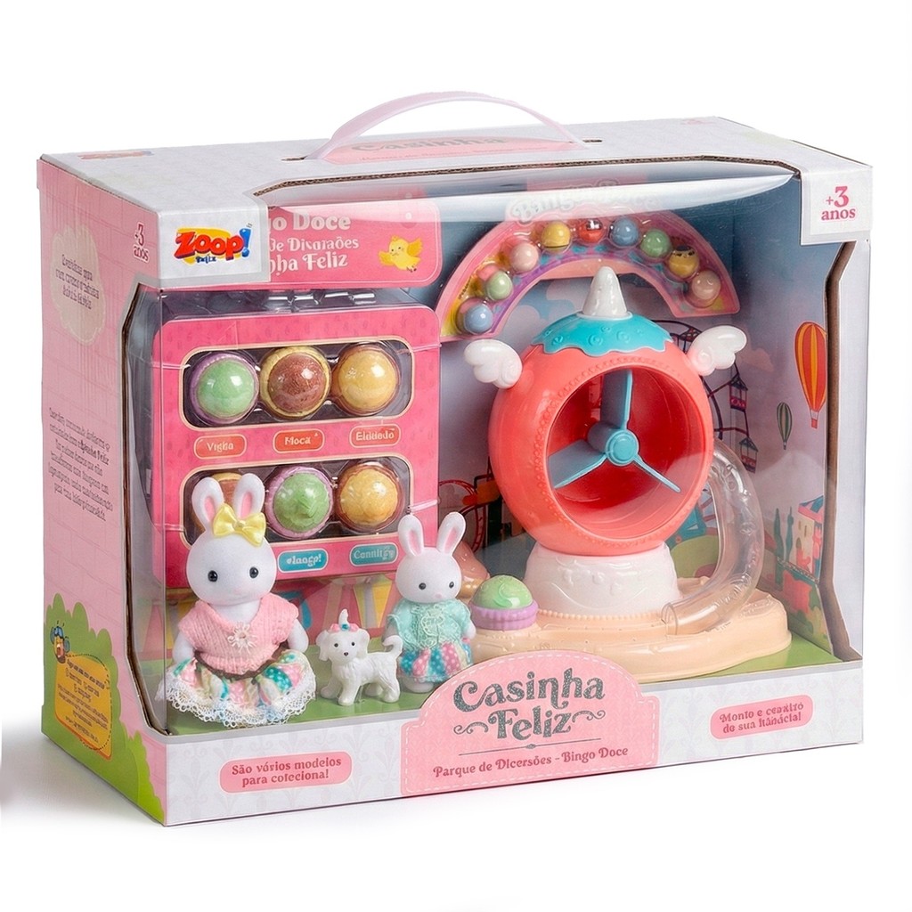 Bingo Doce Casinha Feliz Brinquedo Cenário Playset Com Acessórios E Coelhinha