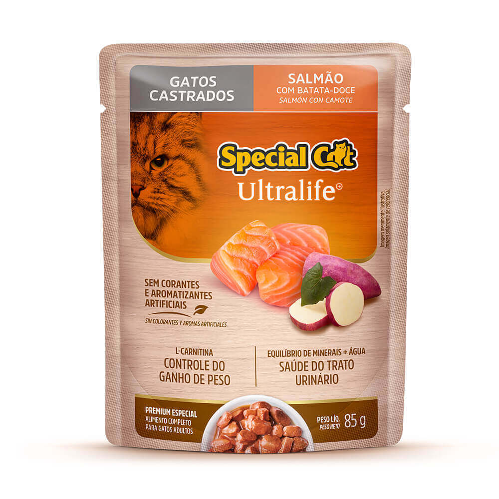 Ração Úmida Special Cat Ultralife Sachê Para Gatos Castrados Salmão 85g