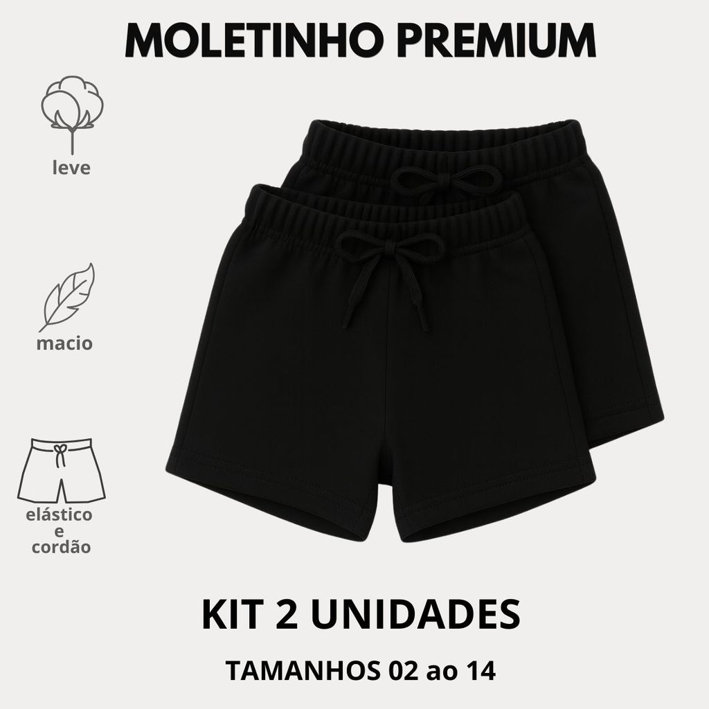 Kit 2 Shorts Moletinho Infantil Menino Preto Leve Confortável Elástico e Cordão em Oferta na Shopee