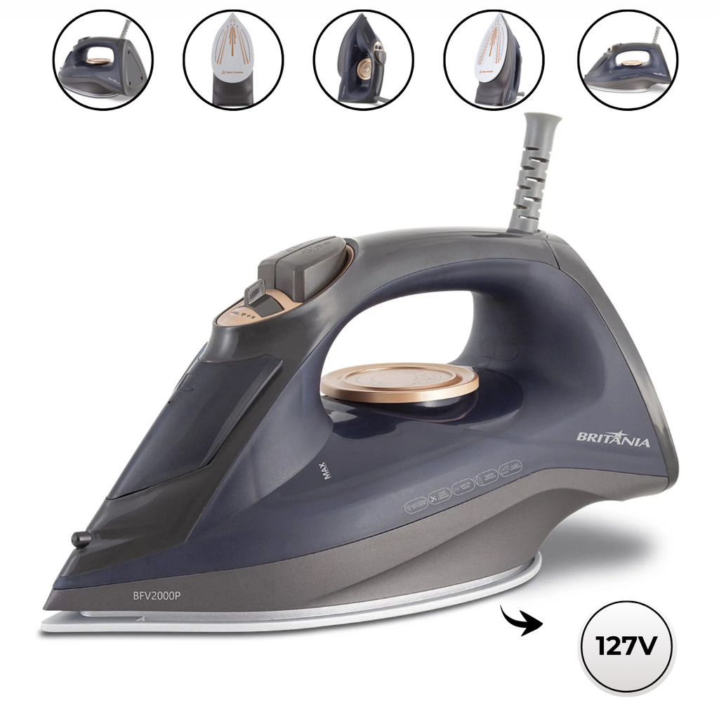 Ferro De Passar A Vapor Bfv2000p Ceramic Azul Marinho Preto Dourado Britânia
