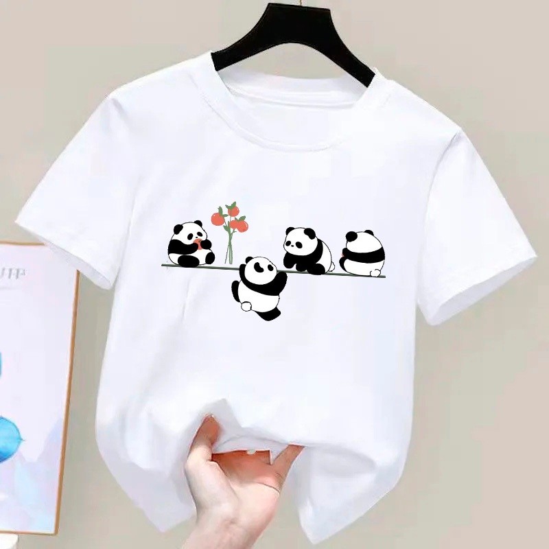 Camisa Camiseta Infantil Juvenil 100% Algodão Casual Pandas Fofos Ursinho Blusa Para Crianças