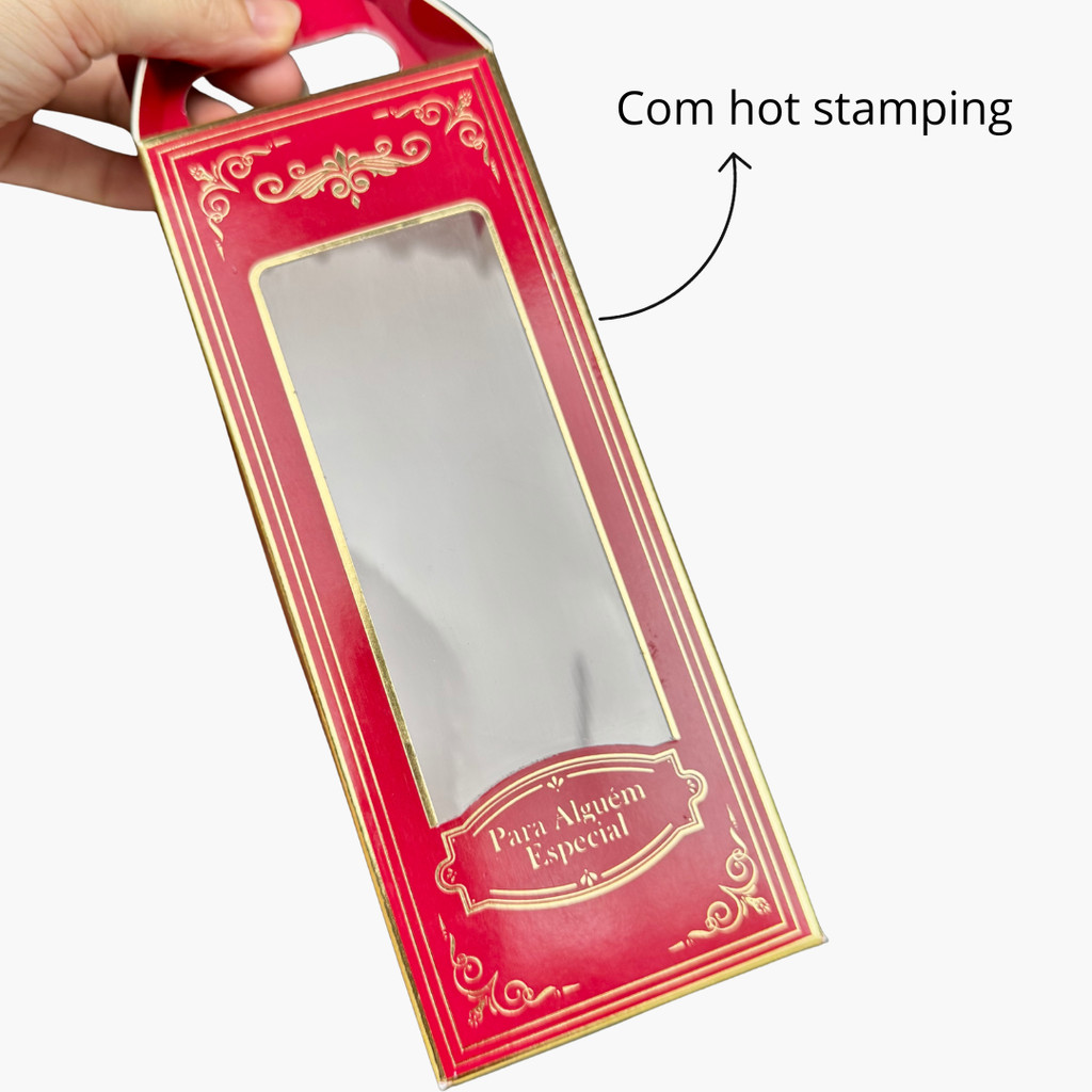 Caixa Sacola Maleta Hidratante com Visor Acetato Olga Império Vermelho com Hot Stamping c/10un