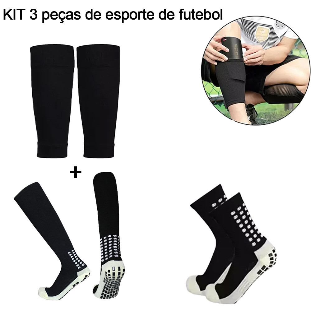 Kit 3/4-Combinação De Meias De Futebol Antiderrapantes : E Suportes Para Panturrilhas em Oferta na Shopee