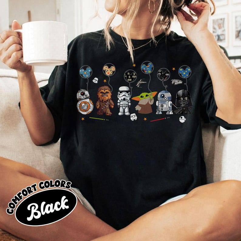 Camiseta Unissex Preta Oversized "Star Wars Coleção Personagens Chibi Estilo Fofo de Balão" Sci-Fi Tendência em Oferta na Shopee