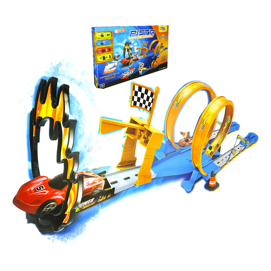 Pista Super Rampa Alta Velocidade com Loop 4 Carrinhos – Brinquedo Radical Infantil Tipo Hotwheels