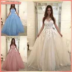 Vestido Longo Maxi Feminino Elegante de Renda Malha Sem Mangas Decote Noiva Casamento Coquetel Festa à Noite IEBS