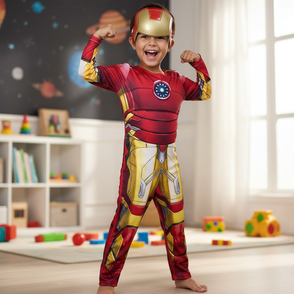 Fantasia Infantil Homem De Ferro Longa C Enchimento E Máscar em Oferta na Shopee