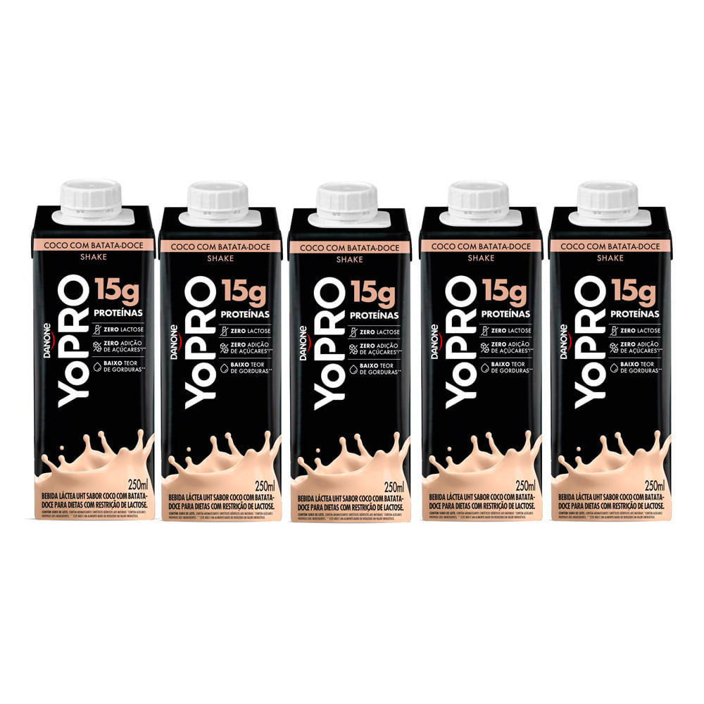 Kit 5 YoPRO Bebida Láctea UHT Coco com Batata-Doce 15g de proteínas 250ml em Oferta na Shopee