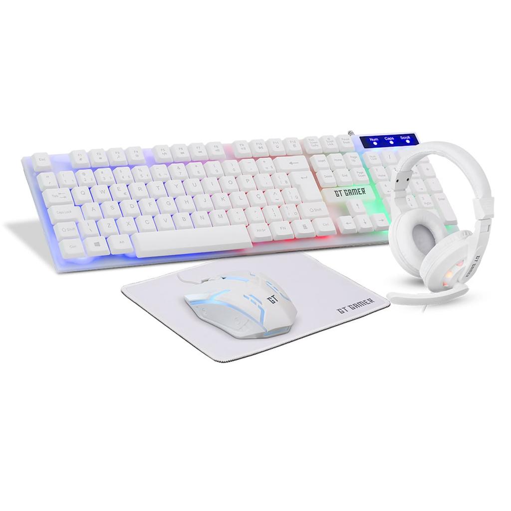 Kit GT Gamer Headset + Teclado + Mouse + Mousepad Branco em Oferta na Shopee