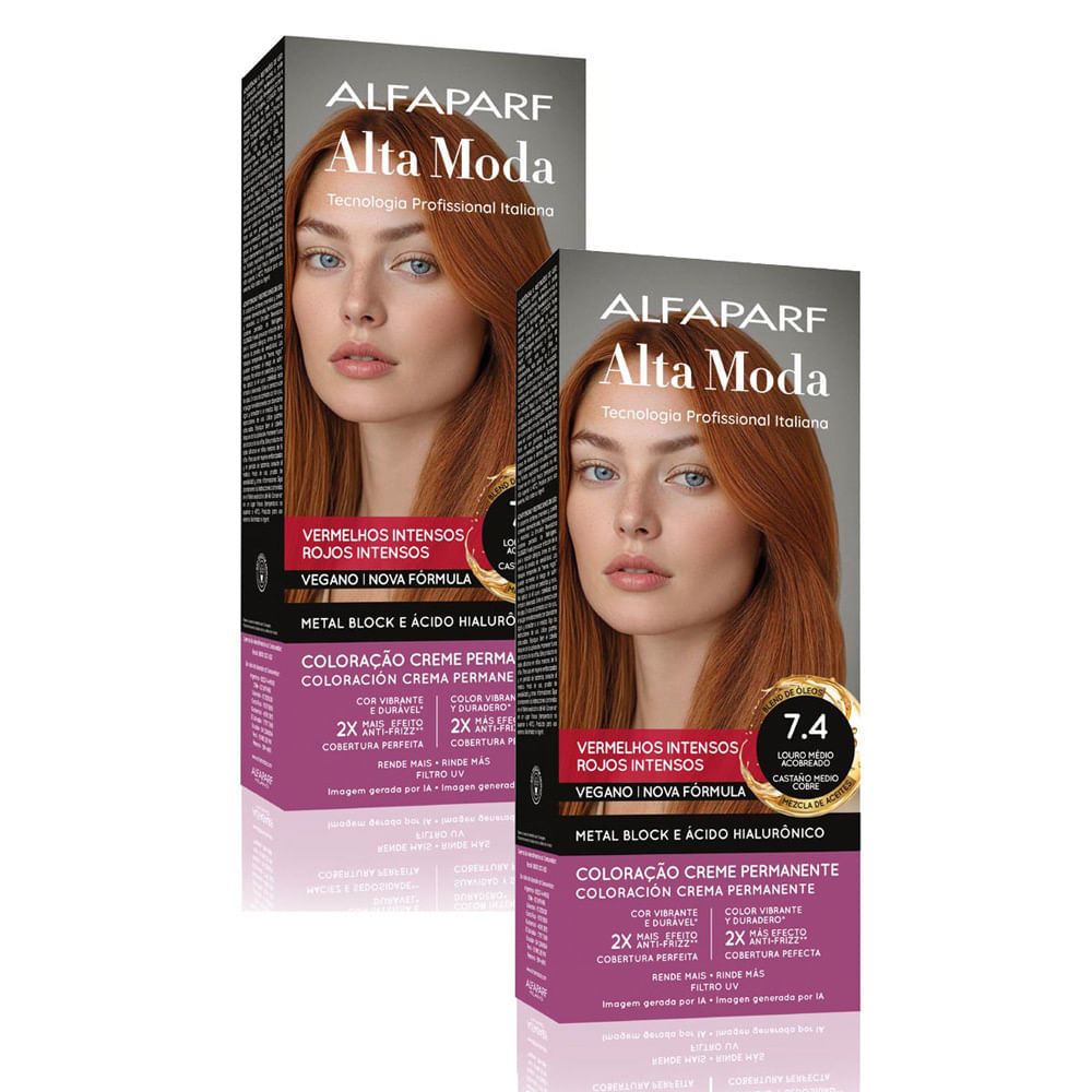 Kit 2 Tintura Creme Altamoda Alfaparf Ouro Cobre 7.4 Kit