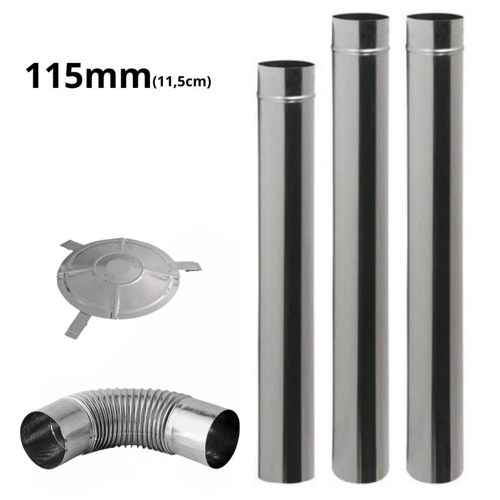 Kit Chaminé  Fogão a Lenha 5 Peças 115mm  Galvanizado c/ Curva