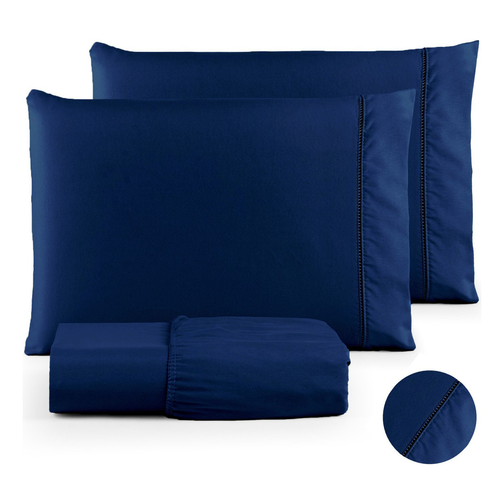 Jogo de Lençol Casal 3 Peças Percal 400 Fios Ponto Palito Tecido Premium Clássico em Oferta na Shopee