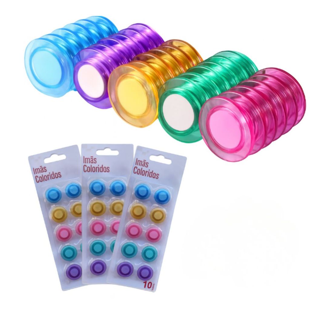 Kit 30 Imãs Coloridos Redondos Magnéticos Para Geladeira e Mural