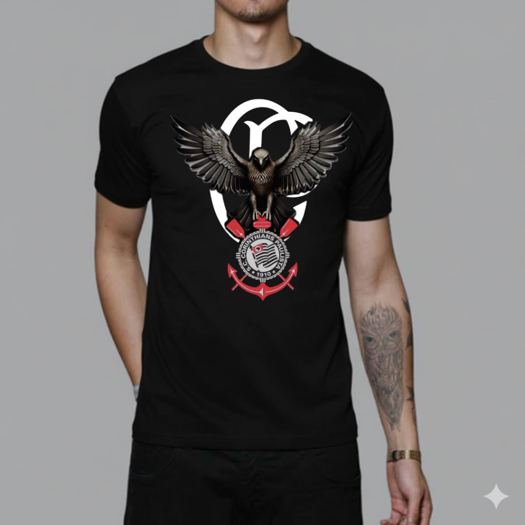 Camiseta Básica e Plus Size Timão Corinthians Gavião Unissex Fiel - 100% Algodão