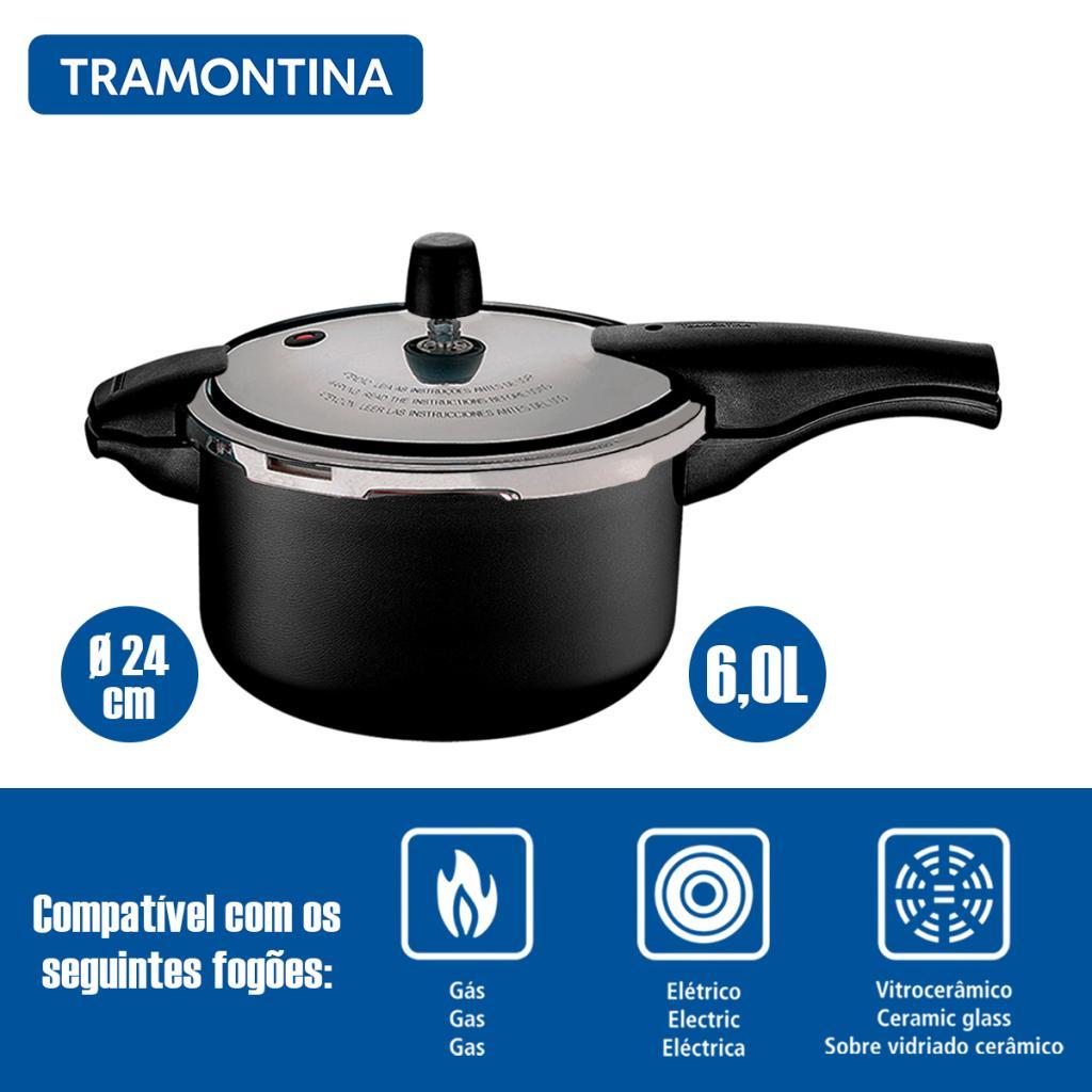 Detalhes do Panela de Pressão Tramontina Vancouver 6 Litros Preta 24cm com Jogo de 5 Potes em Aço Inox