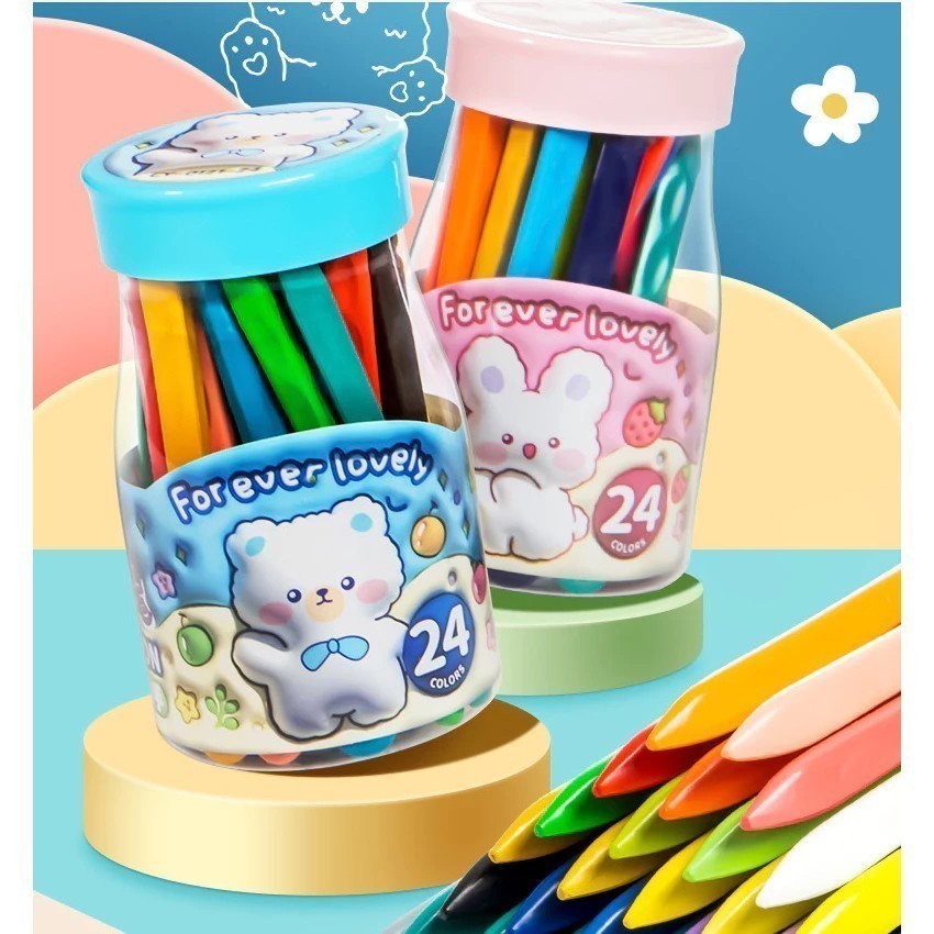 Lápis Pastico 12/18//24/36 Cores Giz De Cera Plástico Triangular Colorir Antiaderente, Durável E Lavável