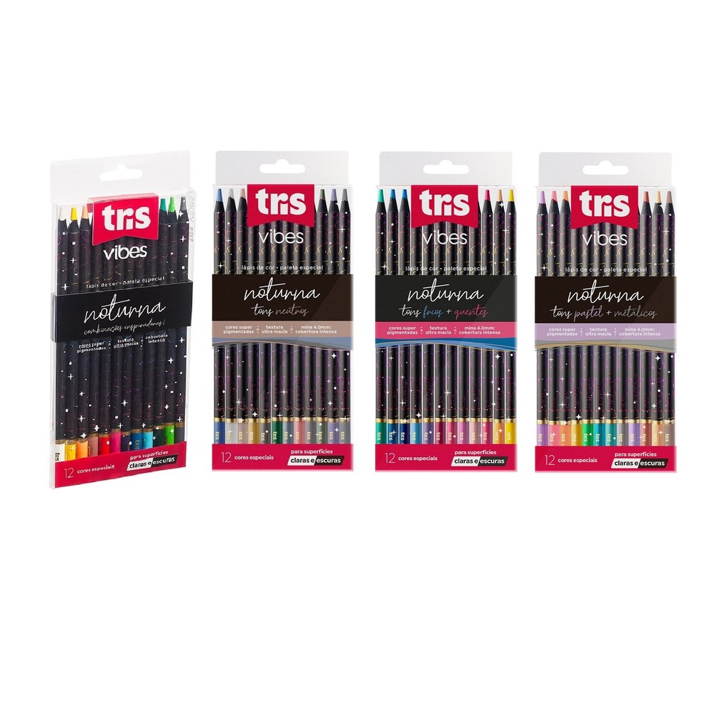 Kit 48 Lápis De Cor Vibes Tons Noturna, Tons Neutros, Frios e Quentes e Tons Metálicos e Pastel Tris em Oferta na Shopee