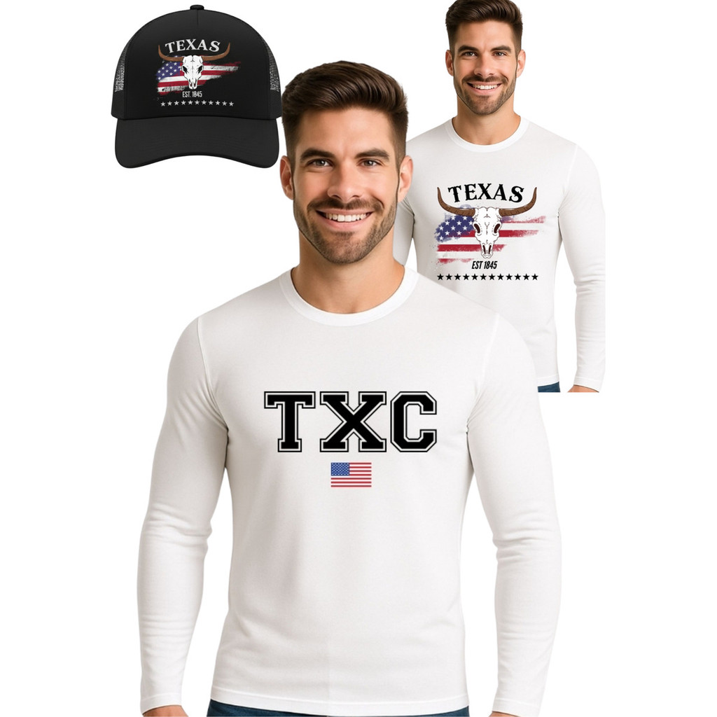 Kit 2 Camisa Txc Country Boné Trucker Country Texas Western