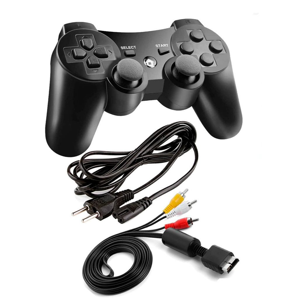 Kit Controle + Cabo Av Audio E Video Rca Premium + Cabo de Energia Para Playstation 1, Ps2 E Ps3