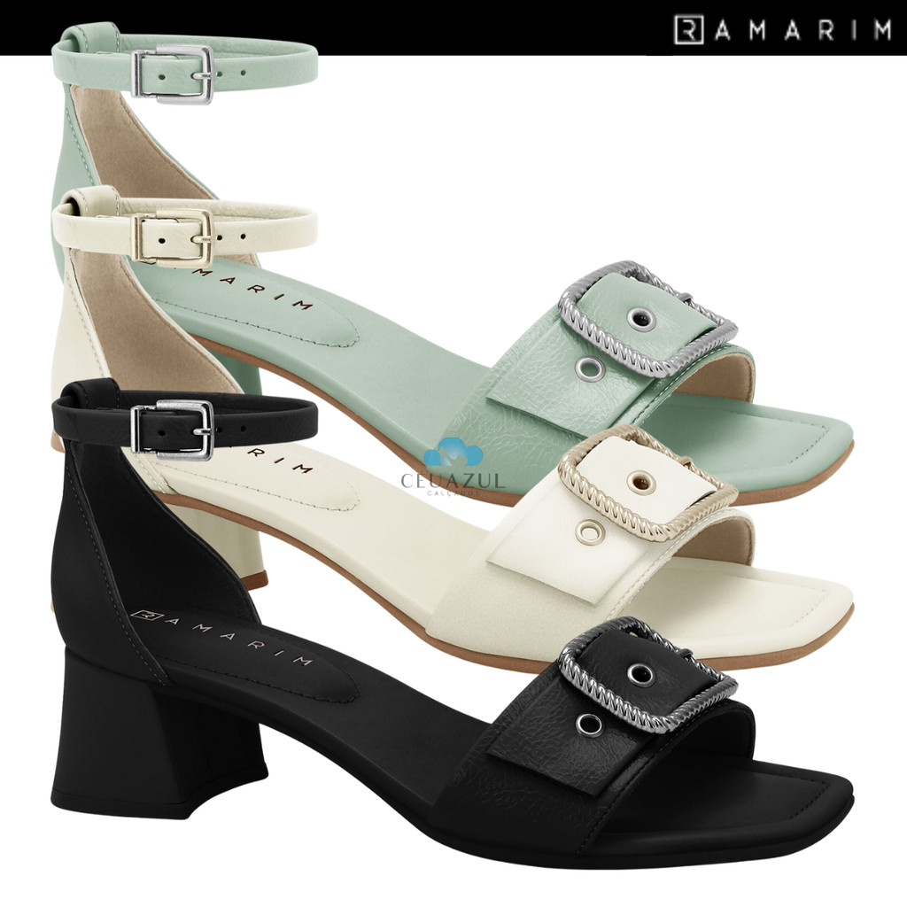 Sandália Ramarim Feminina Salto Bloco Fivela Grande Conforto Original em Oferta na Shopee
