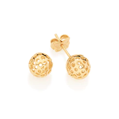 Brinco Rommanel Bola Com Detalhes Vazados Banhado a Ouro 18k - 525122 Original