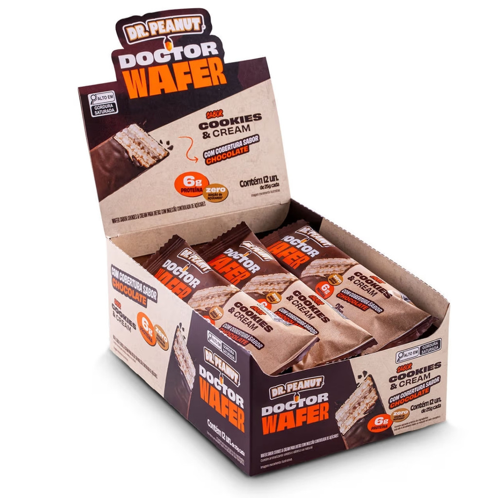 Doctor Wafer Display Com 12 Unidades De 25g Sabor Cookies E Cream Dr Peanut em Oferta na Shopee