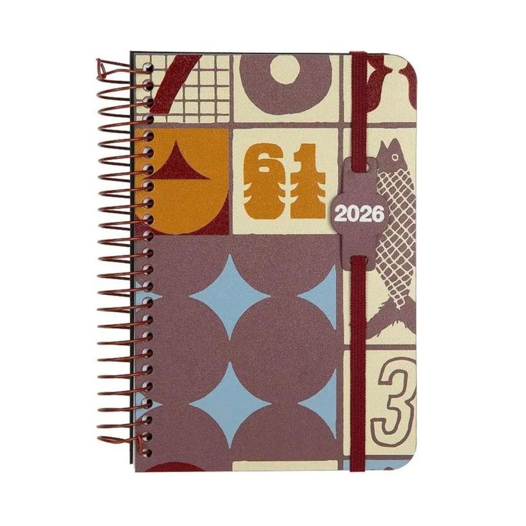 Agenda 2026 Confetti Diária Clássica Mosaico Vintage Peixe