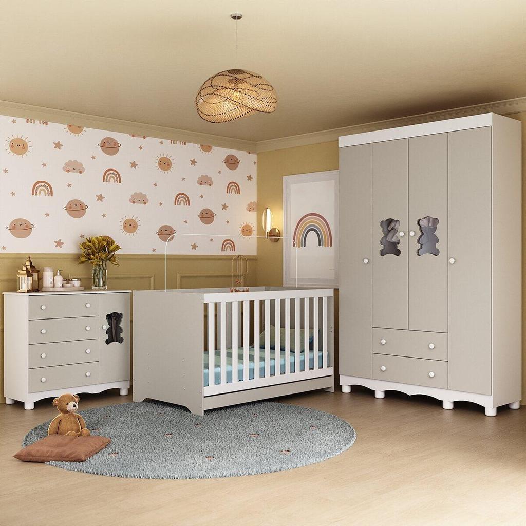 Quarto de Bebê Completo com Berço Americano 3 em 1 Colchão Incluso Ternura Multimóveis MP4663