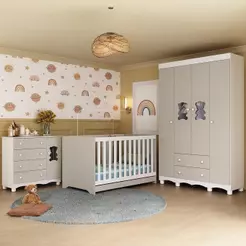 Quarto de Bebê Completo com Berço Americano 3 em 1 Colchão Incluso Ternura Multimóveis MP4663