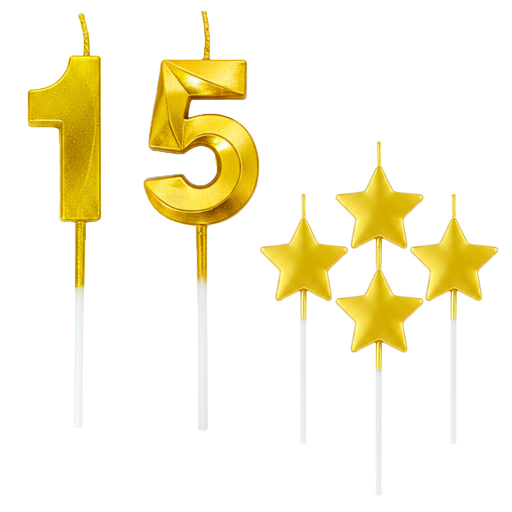 Kit 2 Velas de Aniversário Unidade Design + 4 Velas Estrelas Perolizada Dourada Prata Metalizada Bolo Festa Estrela em Oferta na Shopee