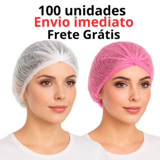Touca Descartável TNT Rosa Branca 100 Unidades Sanfonada Hospitalar Estética Cozinha Proteção em Oferta na Shopee