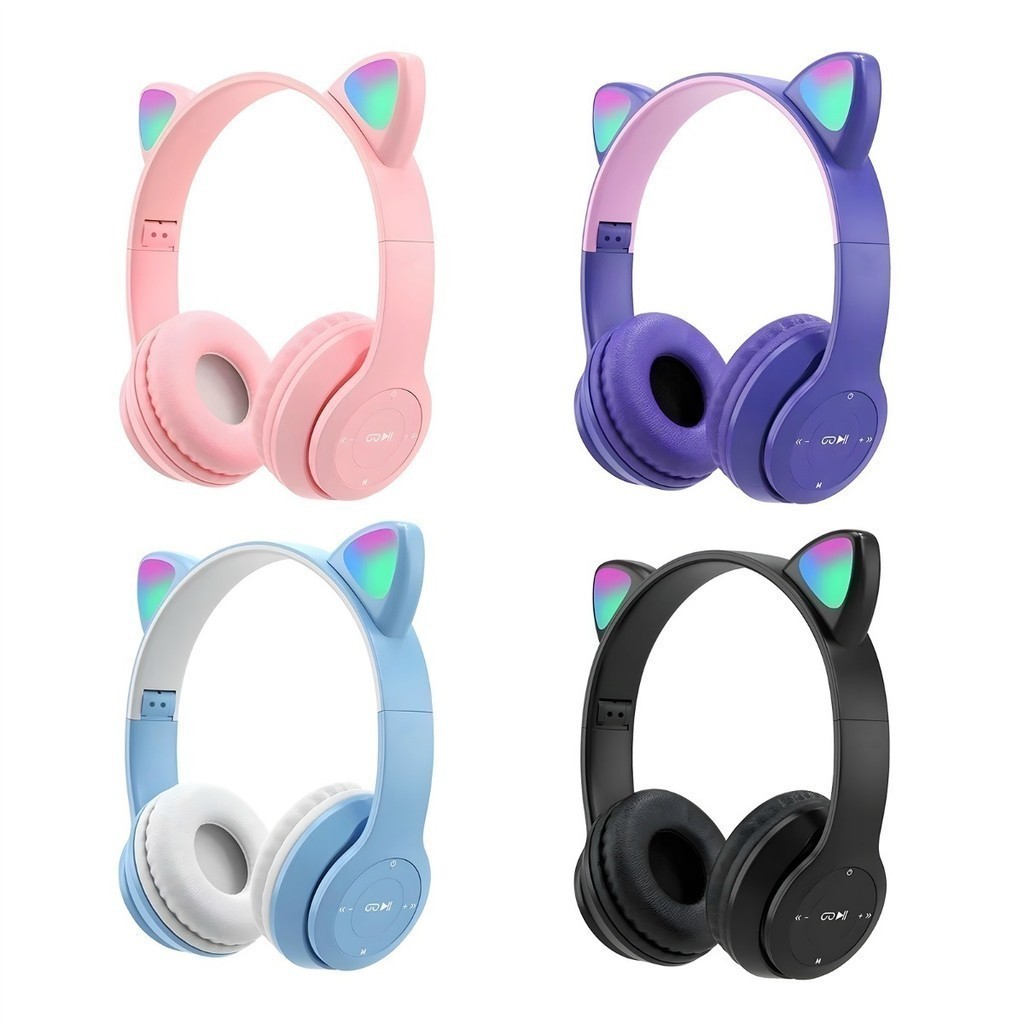 Fones de ouvido de gato com LED sem fio Bluetooth para gatinhos  fang