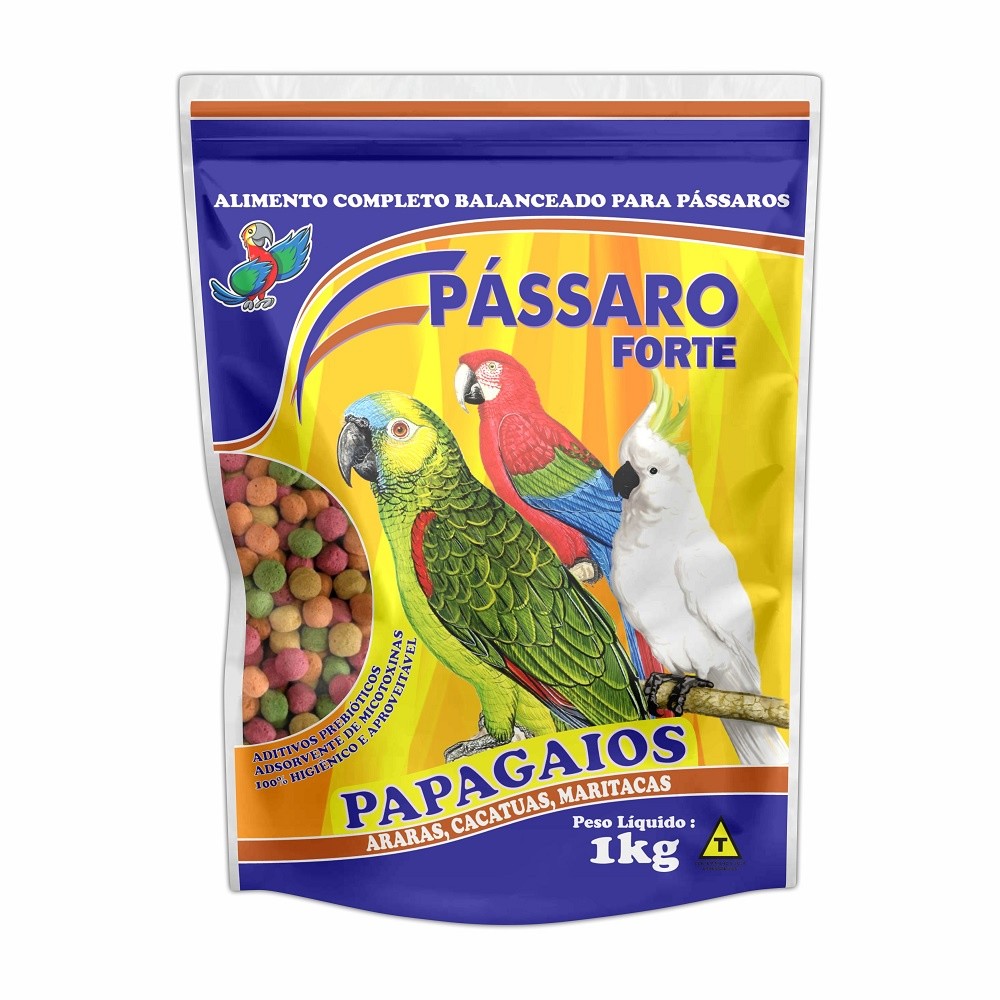 Ração Extrusada P/ Papagaios - Pássaro Forte - Sabor Banana - 1 Kg