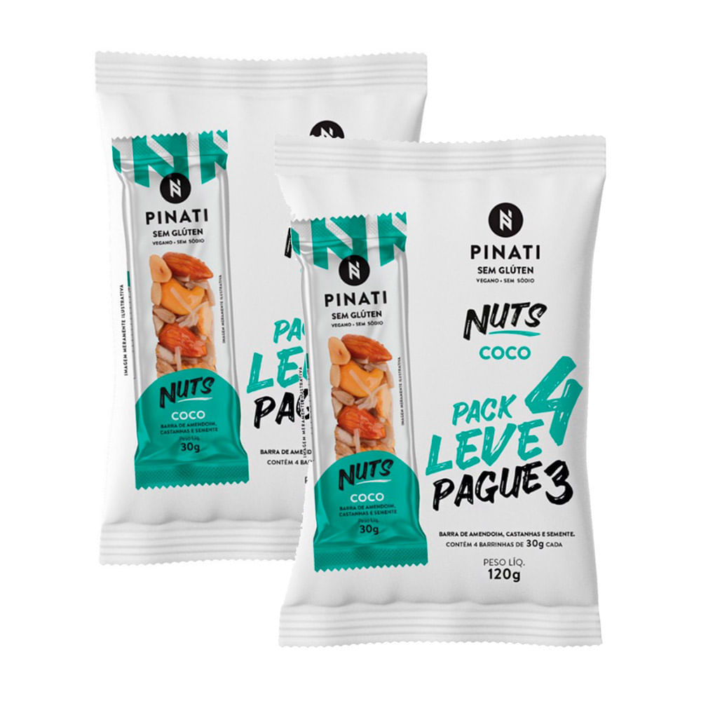Kit 2 Barra de Cereais Pinati Nuts Coco Leve 4 Pague 3 com 4 unidades de 30g cada em Oferta na Shopee