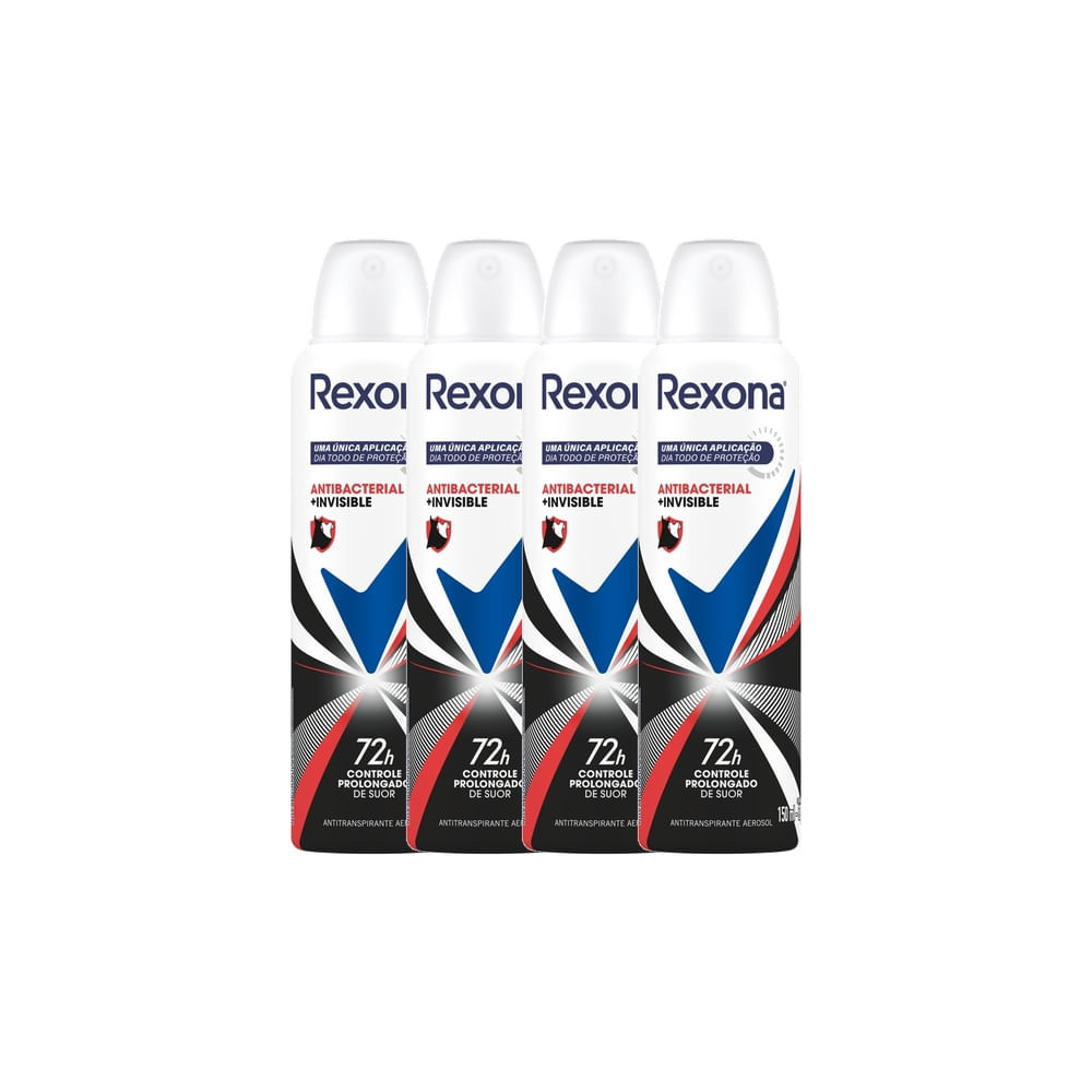 Kit 4 Desodorante Antitranspirante Rexona Antibacterial + Invisible Aerosol 150ml