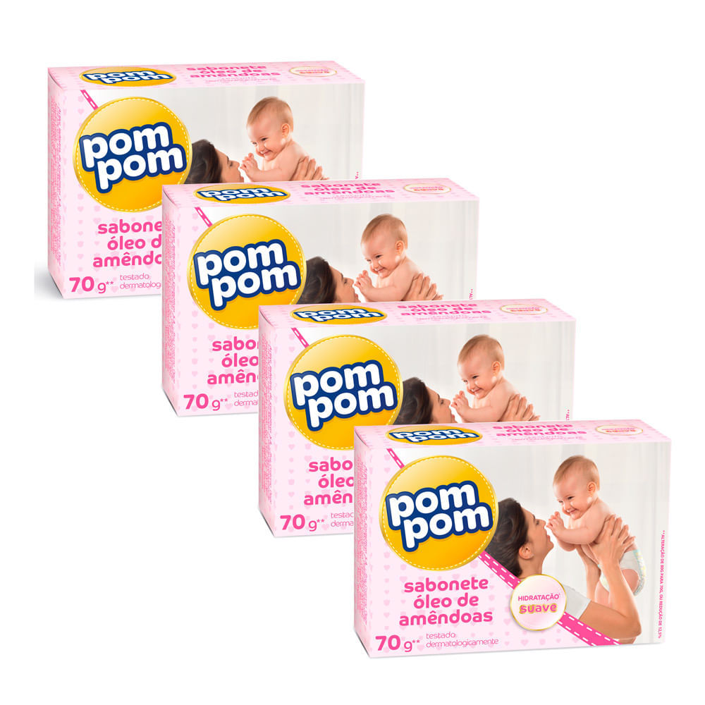 Kit 4 Sabonete Infantil Pom Pom Óleo de Amêndoas 70g em Oferta na Shopee